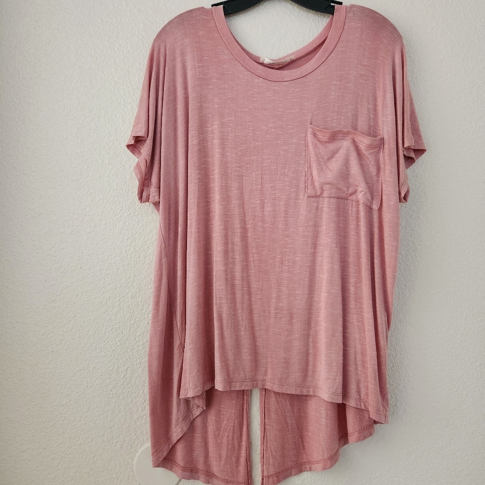 🔥Oversize Roomy Pink Tee Hi-Low Hem Split Back Vent Pocket Size S/Fits L